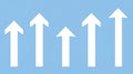 Five white arrows pointing upwards on a blue background Royalty Free Stock Photo