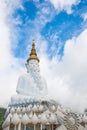 Five White Buddha statues sitting at Wat Pha Sorn Kaew Temple or Wat Phra Thart Pha Kaew Temple in Phetchabun Province, Thailand