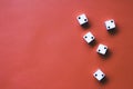 Five white dice on an orange background. Combination: Poker on deuces Royalty Free Stock Photo