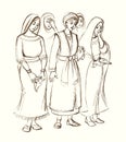 Five wise and five foolish virgins. Pencil drawing