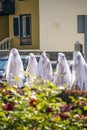 Five women with white veils