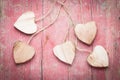 Five wooden hearts