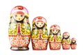 Five wooden matryoshka dolls painted in russian traditional style ornaments Royalty Free Stock Photo