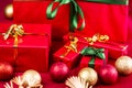 Five Xmas Gifts Wrapped in Plain Red Royalty Free Stock Photo