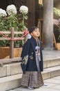 Five-year-old Japanese child boy in kimono for celebrate Shichi-Go-San rite.