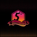 Five years anniversary celebration logotype. 5th anniversary logo, black background