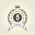 Five years warranty seal - chic guarantee emblem Royalty Free Stock Photo