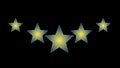 Five yellow-and-blue stars on a black background, arranged in a cone, increase and decrease alternately. Flashing effect