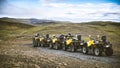 Five yellow quads in the outbacks of Iceland ATV