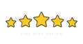 Five yellow rating star vector illustration in white background. 5 star rating customer product review flat icons for Royalty Free Stock Photo