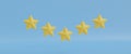 five yellow stars. Customer rating feedback concept from client about employees of the website. Realistic 3d design. For mobile