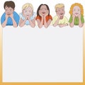 Five young children leaning on they elbows and space for text below