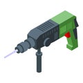 Fix kit drill icon isometric vector. Hammer drill