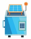 A fixed ice maker that uses solar panels to power its production eliminating the need for electricity or batteries
