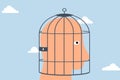 Fixed mindset, the birdcage lock of depressed scary human brain Royalty Free Stock Photo