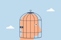 Fixed mindset, the birdcage lock of depressed scary human brain Royalty Free Stock Photo