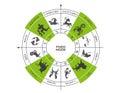 fixed mode on zodiac wheel. taurus, leo, scorpio and aquarius. zodiac signs, modalities and astrology symbols