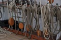 Fixed ropes on sail boat Royalty Free Stock Photo