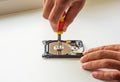 Fixing damaged HDD using screwdriver Royalty Free Stock Photo