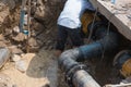 Fixing drainage pipe for dirty water Royalty Free Stock Photo