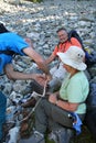 Fixing Hiking Boot Royalty Free Stock Photo