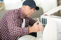 fixing and maintaining air conditioning system Royalty Free Stock Photo