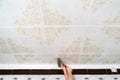 fixing styrofoam ceiling tiles with roller Royalty Free Stock Photo