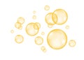 Fizzing air golden bubbles on white background. Royalty Free Stock Photo