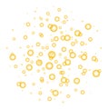 Fizzing air golden bubbles on white background