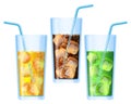 Fizzy drinks poured in glasses refreshing set vector illustration