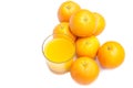 Fizzy orange juice from effervescent tablet with oranges at backdrop Royalty Free Stock Photo