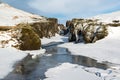 Fjadrargljufur canyon and Fjadra river at winter, Iceland