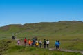 Tourists at the walking path at Fjadrargljufur canyon in south Iceland