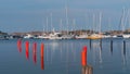 Shot of the Fjaellbacka harbor in Sweden with boats and reflections in the water