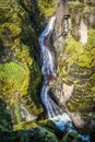 The fjaorargljufur canyon, two waterfalls descending down the mo