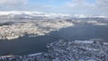 View of TromsÃ¸, surrounding islands and fjords, Fjellheisen, Norway Royalty Free Stock Photo