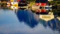 Norwegian fishing village red huts, Reine Lofoten Norway Royalty Free Stock Photo