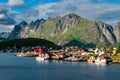 Fjord coast with sea and mountains near the town of Reine, Lofoten, Norway. Royalty Free Stock Photo