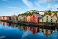 Colorful wooden houses on the fjord embankment - Trondheim, Norway. Royalty Free Stock Photo