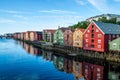 Colorful wooden houses on the fjord embankment - Trondheim, Norway. Royalty Free Stock Photo