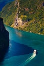 Fjord Geirangerfjord with cruise ship, Norway