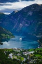 Fjord Geirangerfjord with cruise ship, Norway