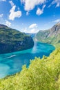 Fjord Geirangerfjord with cruise ship, Norway