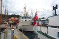 Fjord harbor, moored with traditional Norwegian cutters Royalty Free Stock Photo