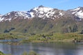 Fjord landscape from Austnesfjorden rest area on Sildpollen bay, Lofoten islands Austvagoya, Norway