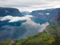 Fjord landscape at morning, Aurland Norway Royalty Free Stock Photo