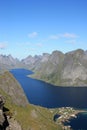Fjord of Lofoten Islands seen from Reinebringen Royalty Free Stock Photo