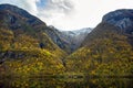 Fjord and Mountains in the autumn season that reflect the water in Norway Royalty Free Stock Photo