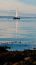 Fjord sailboat sunset with mast reflected in the water