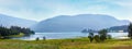 Fjord summer cloudy view, Norway. Panorama.